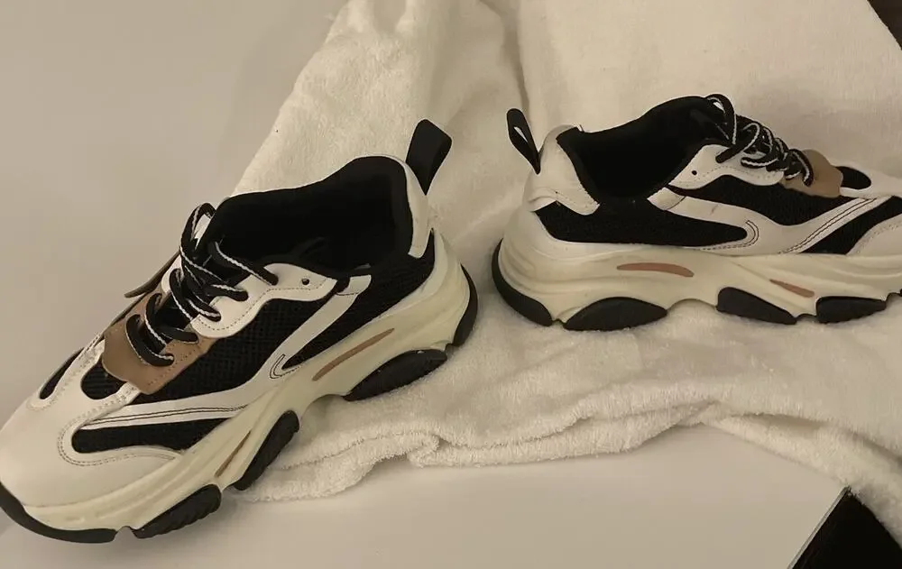 Steve Madden Possession Black white Tan women's Fashion sneaker Shoes Size 7.5M